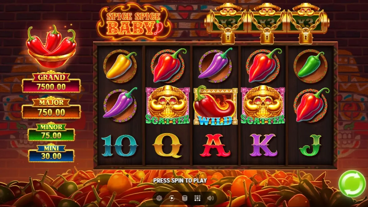 Tampilan visual slot Spice Spice Baby dengan tema cabai yang membara