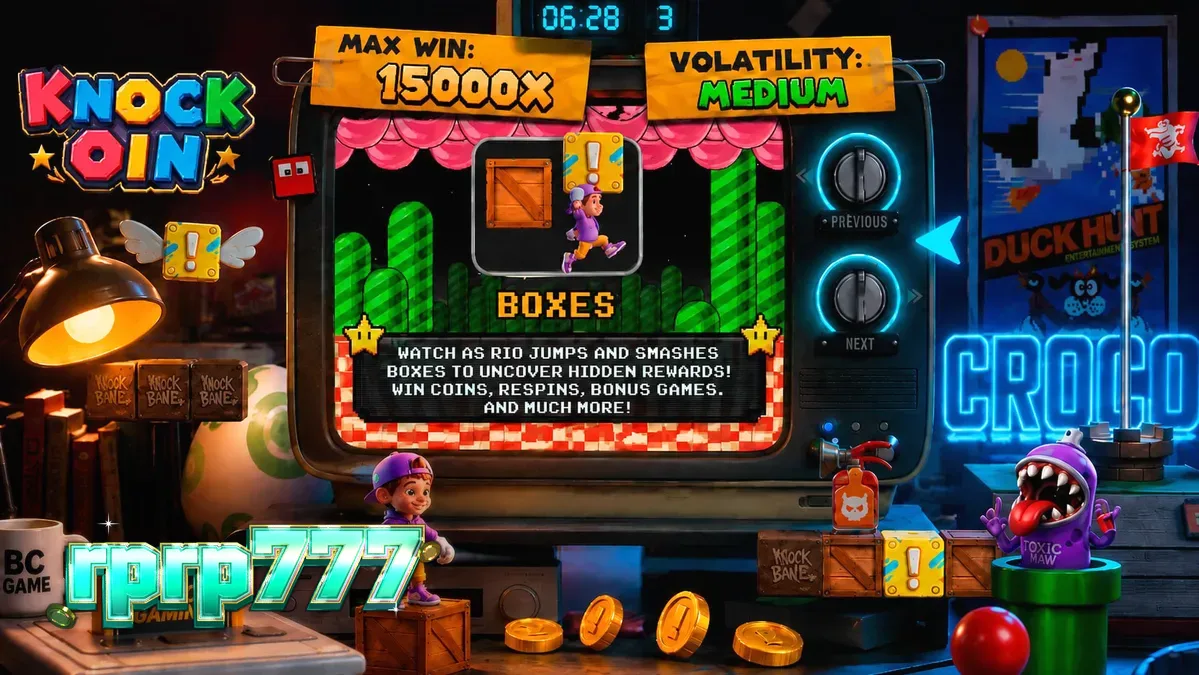 Tampilan visual retro karakter Rio dalam slot KNOCKOIN