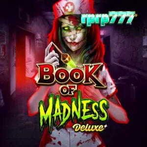 Tampilan visual slot Book of Madness Deluxe dengan tema horor rumah sakit jiwa